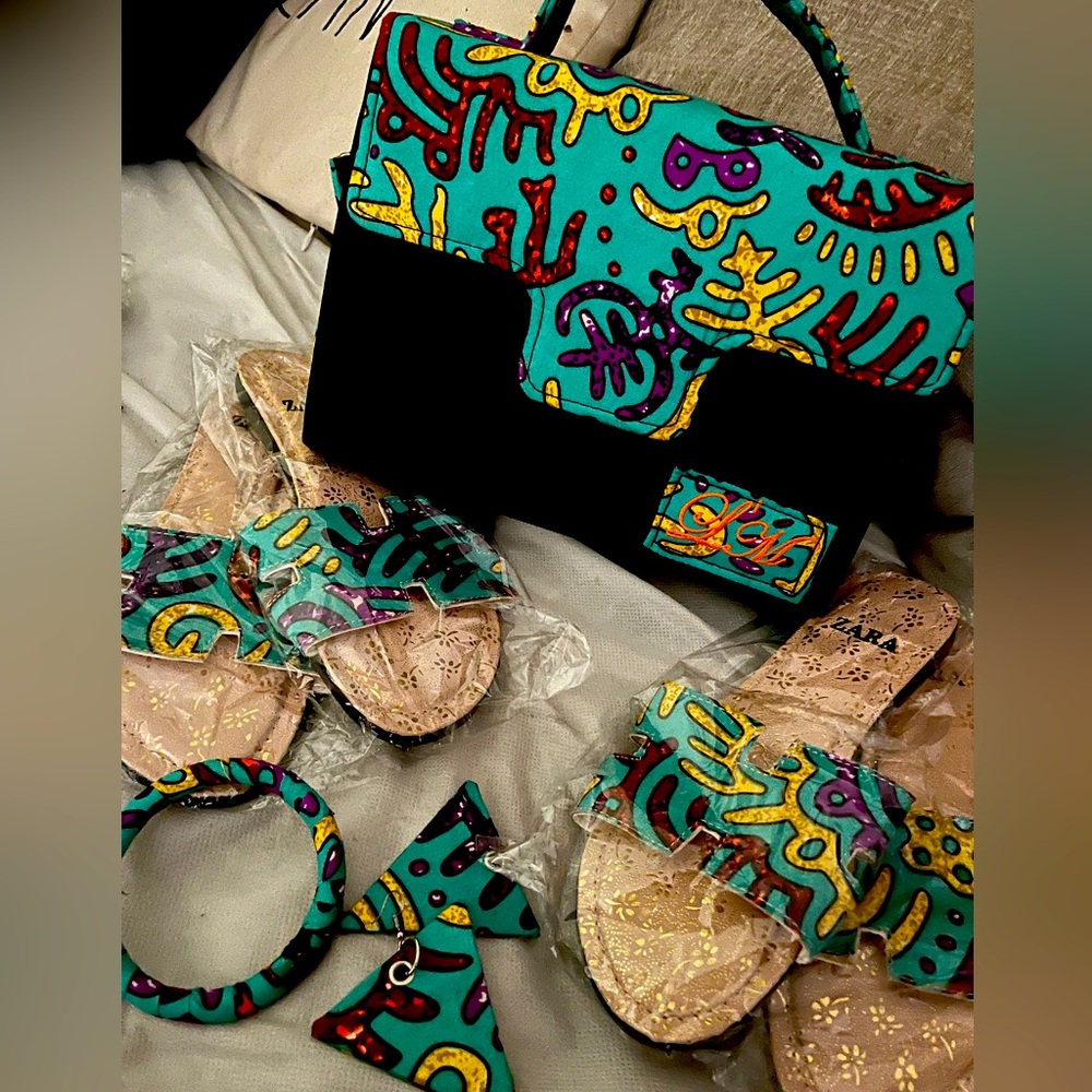 The’Lord Made Designer 100% Handmade African Ankara bag shoe and accessories set